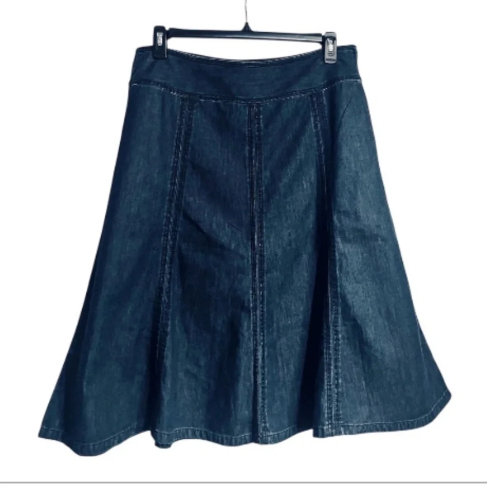 Liz Claiborne 100% Wide Waist Band Blue Denim Full Midi Side Zip Skirt sz 14